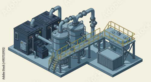 Industrial Chemical Processing Plant Equipment Illustration.