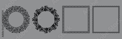 Set of decorative frames Elegant vector element for design in Eastern style, place for text. Floral black and gray frames. Lace illustration for invitations and greeting cards