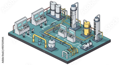 Industrial Chemical Processing Plant Equipment Illustration.
