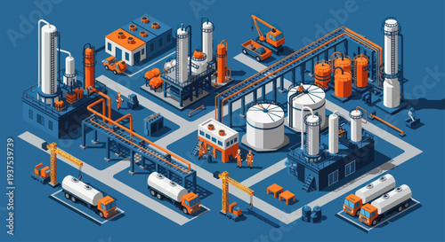 Industrial Complex with Storage Tanks and Pipelines.