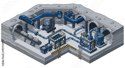 Industrial Facility with Complex Machinery and Piping Systems.