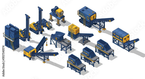 Industrial machinery and equipment collection isometric view.