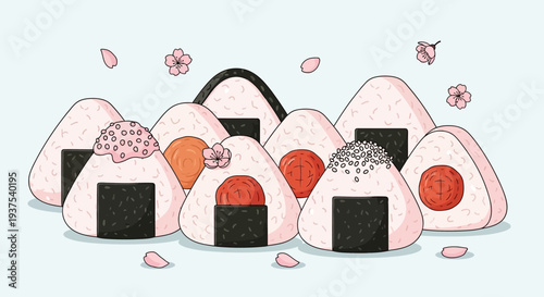 Japanese Onigiri Rice Balls with Cherry Blossoms