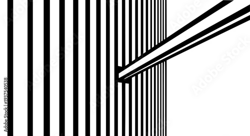 Abstract black and white optical illusion design featuring vertical parallel lines intersecting with diagonal bold stripes creating dynamic visual depth and modern background art.