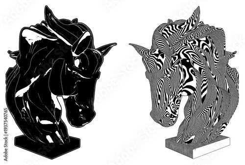 Horse Head Posture Statue Vector. An Illustration of a Horse Figure Isolated on a White Background.