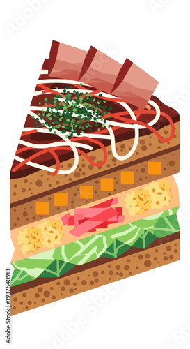 Layered Okonomiyaki Slice Illustration