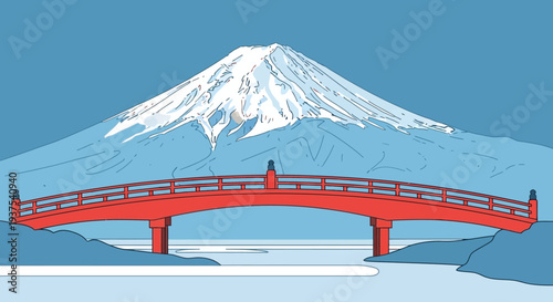 Mount Fuji and Red Bridge