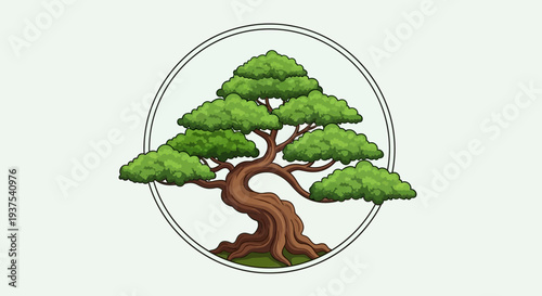 Pixel Art Bonsai Tree in Circle