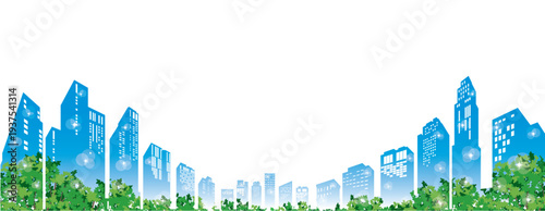 緑豊かな爽やかな街並みイラスト. 