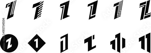 Set of modern numerical logo design elements featuring various creative styles for the number one including abstract geometric shapes bold lines and circular icons.