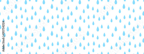 Seamless light blue raindrop pattern on white background. Simple repeating weather motif with scattered water droplets. Droplet pattern of various sizes.