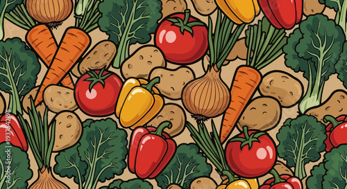 Assorted fresh vegetables and root vegetables pattern.