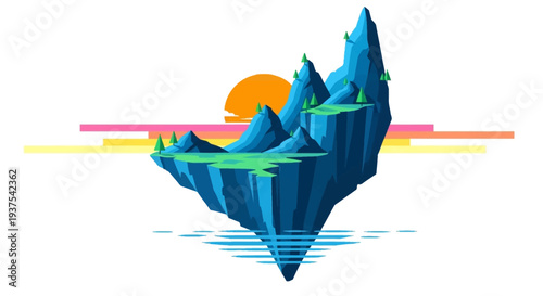 Floating Island Sunset Fantasy Landscape