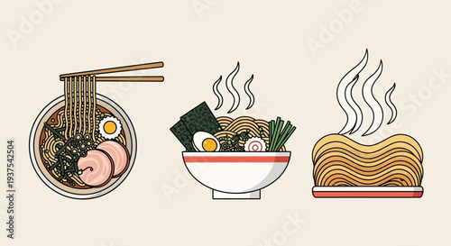 Ramen Noodles Bowl Illustration Set