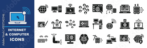 internet & computer glyph icons set