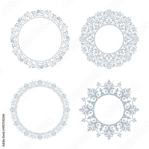 Set of decorative frames Elegant vector element for design in Eastern style, place for text. Floral gray and white frames. Lace illustration for invitations and greeting cards