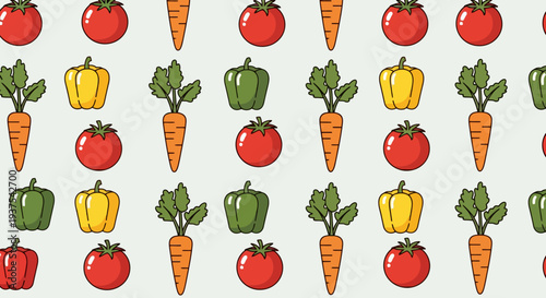 Colorful illustration of various vegetables in a repeating pattern.
