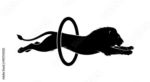 Lion Jumping Through Hoop Silhouette