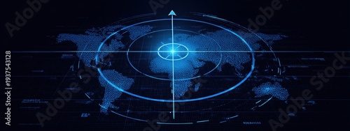 Wallpaper Mural blue radar screen with an empty white circle in the center, on which there is one small glowing arrow pointing up and left and right lines indicating that it has just been drawn across Generative AI Torontodigital.ca