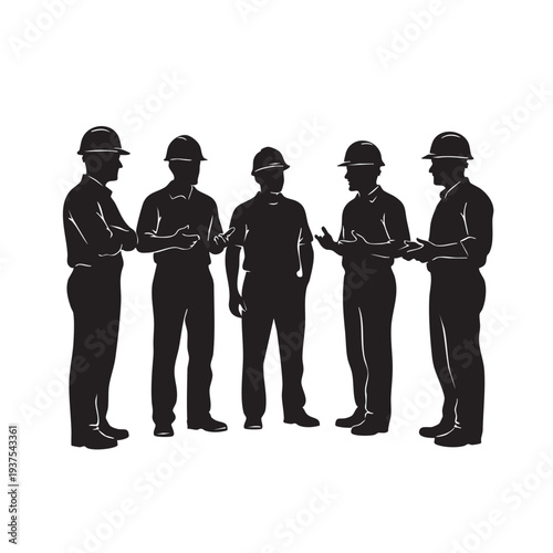 Construction workers discussing project plans together.