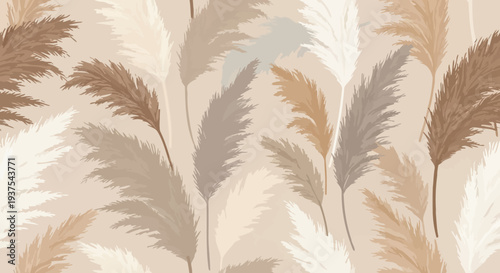Seamless pattern of beige and brown feathers on a light background.