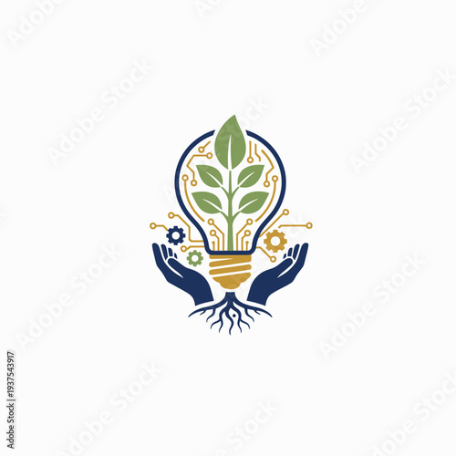 Innovative ideas growing with technology and sustainability in environmental concept illustration