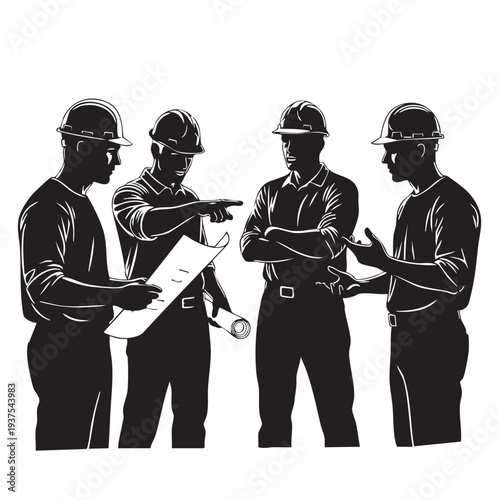 Construction workers discussing project plans.