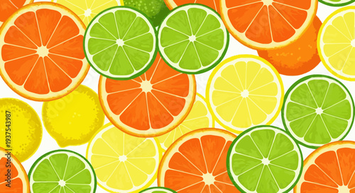 Vibrant citrus fruits pattern with oranges lemons and limes.