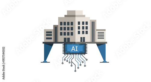 Artificial Intelligence Microchip Building Concept.