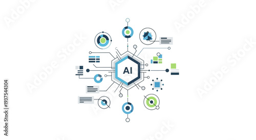 Artificial Intelligence Infographic with Central Hexagon.