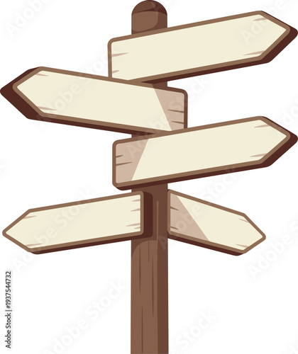 Foto Wooden direction blank signpost vector on white background.