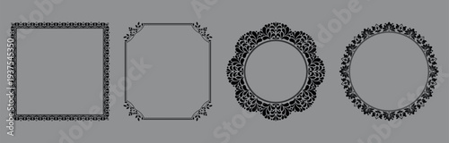 Set of decorative frames Elegant vector element for design in Eastern style, place for text. Floral black and gray frames. Lace illustration for invitations and greeting cards