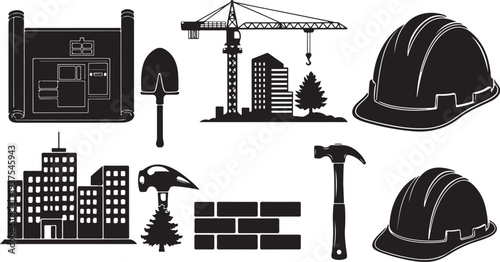 Construction icons and tools for building and architecture projects