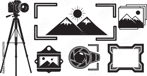 Photography icons and symbols for creative design and editing purposes