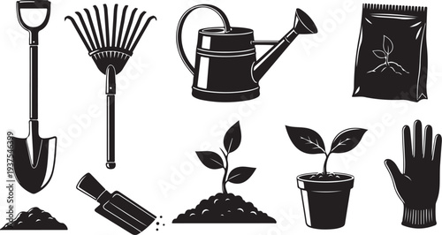 Gardening tools and plants for growing and nurturing green thumb activities