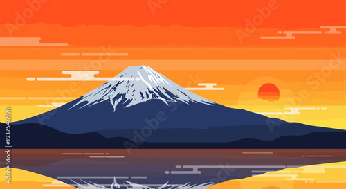 Fuji Mountain Sunset Reflection