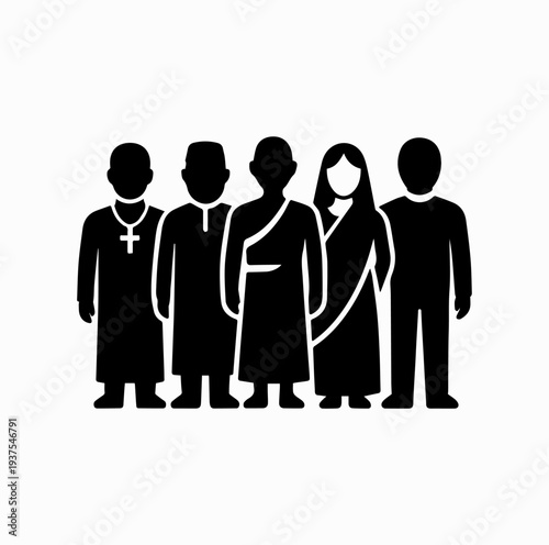 People of Different Religions Standing Together Silhouette Vector