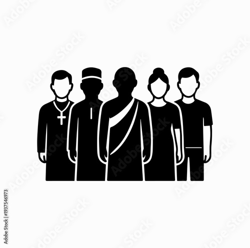 People of Different Religions Standing Together Silhouette Vector