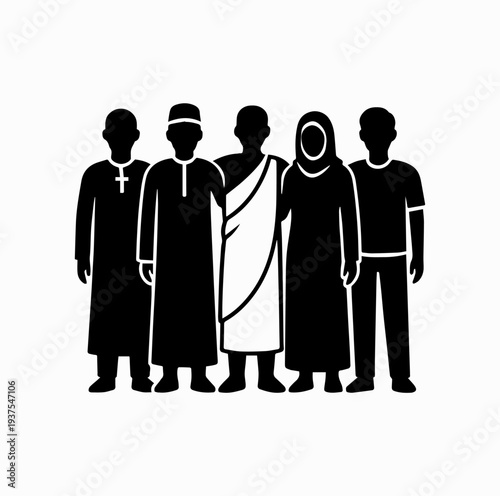 People of Different Religions Standing Together Silhouette Vector