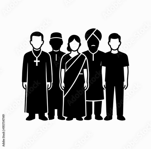 People of Different Religions Standing Together Silhouette Vector