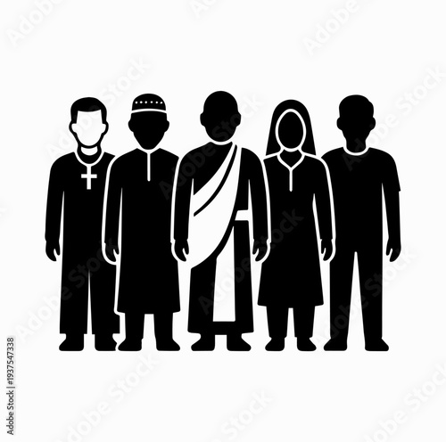 People of Different Religions Standing Together Silhouette Vector