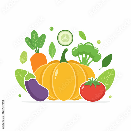 Assorted vegetables and fruits displayed together in a vibrant still life arrangement of healthy foods