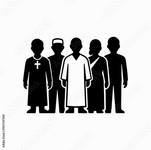 People of Different Religions Standing Together Silhouette Vector