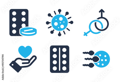 Reproductive Health and Pharmacy icon set. Solid glyph series icons