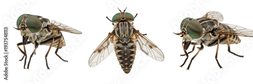 Photos Horsefly Tabanus isolated on white background, detailed compound eyes, human- an