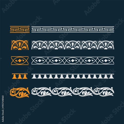 Elegant Greek Key and Floral Ornamental Vector Border Set
