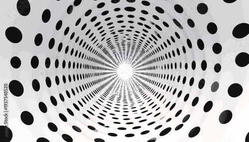 Abstract tunnel with black polka dots on white background