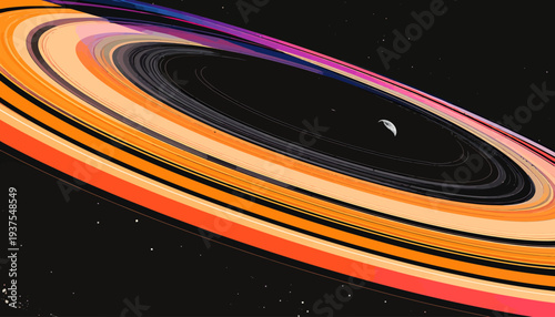 Illustrated Planet with Rings and Moon