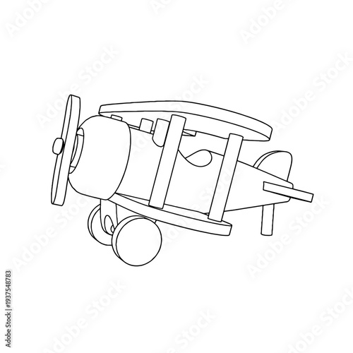 Outline for Coloring of Vintage Airplane Plane Child Toy with Propeller. Vector Illustration.