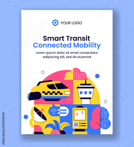 Vertical Poster Social Media Futuristic Transportation System Flat Cartoon Hand Drawn